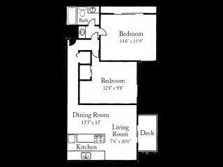 2 Bed 1 Bath B0527 floor plan
